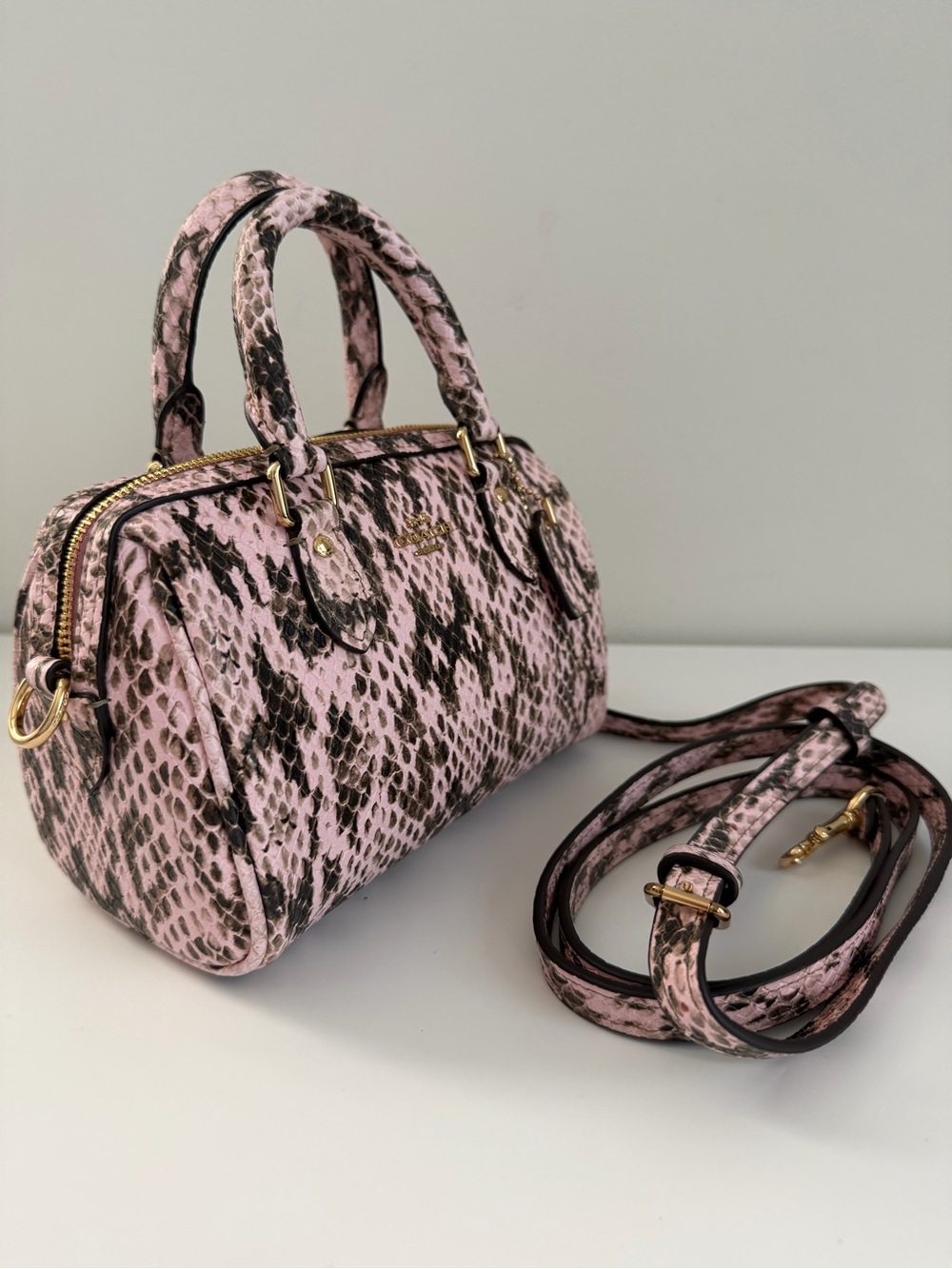 Coach Pink and Black Snake-Print Mini Satchel - Picture 2 of 3